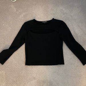 DAVID LEARNER Long Sleeve Black Crop Top